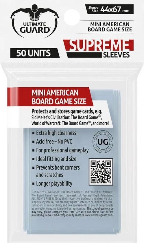Ultimate Guard 50 Supreme Boardgame Sleeves Mini American (44x67mm)