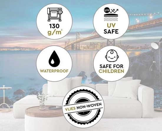 Lapi Toys Trend24 - Behang - Brug Naar San Francisco - Behangpapier - Fotobehang - Behang Woonkamer - 200x140x2 Cm - Incl. Behanglijm - Afbeelding 4